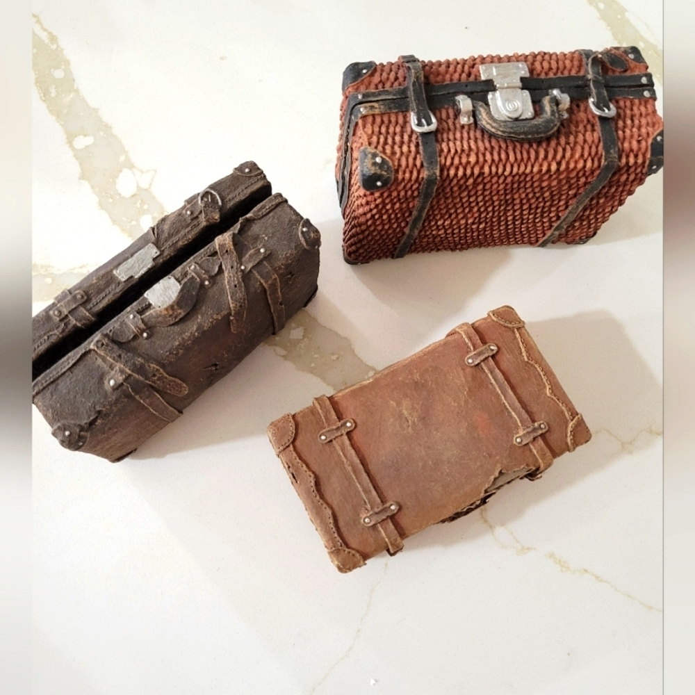 3 miniature resin suitcases